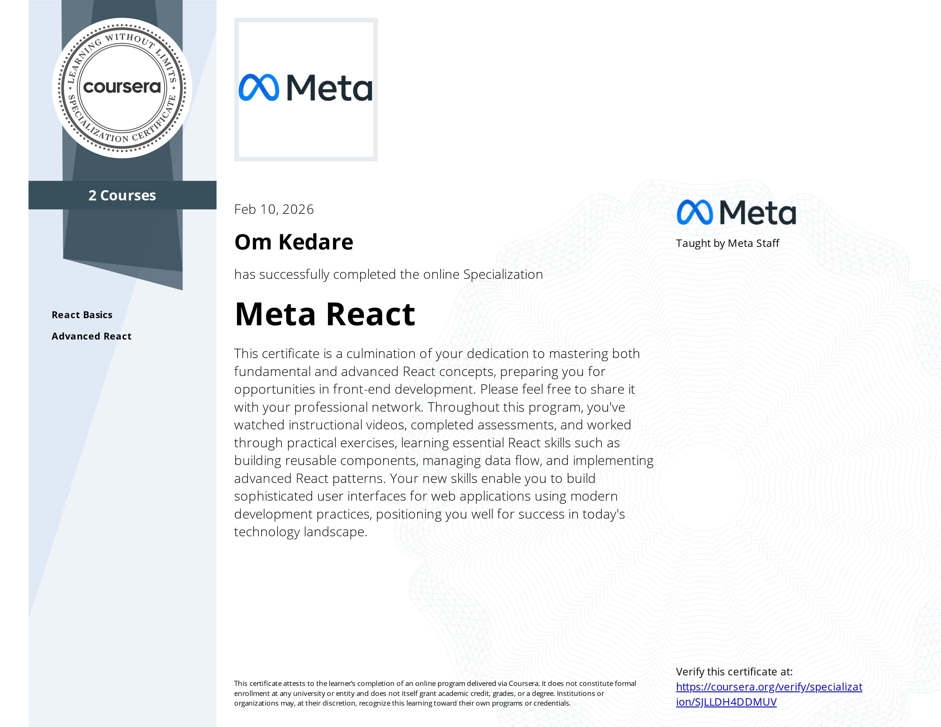 Meta React | Specialization